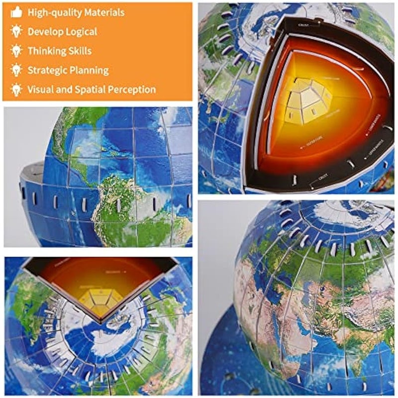 3D Puzzles for Kids Ages 8-10-12-14 Earth Globe DIY Geography Puzzle, Educational Learning Toys 3D Jigsaw World Globe Map Model Kit Teaching Aids Birthday  Gift for Boys Girls, 50 Pieces - Image 3